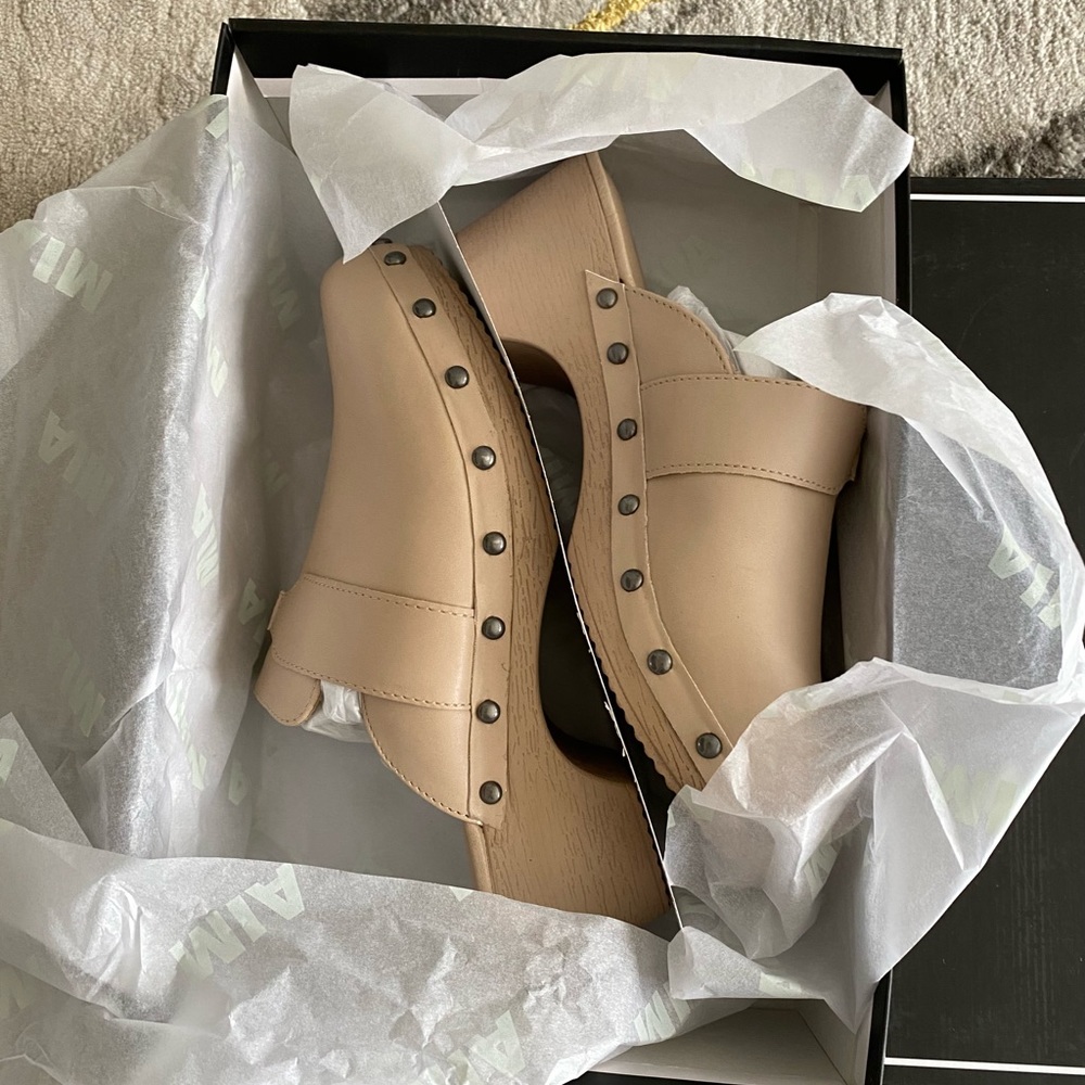 NWT MIA Leather
Slide On Heeled Clogs